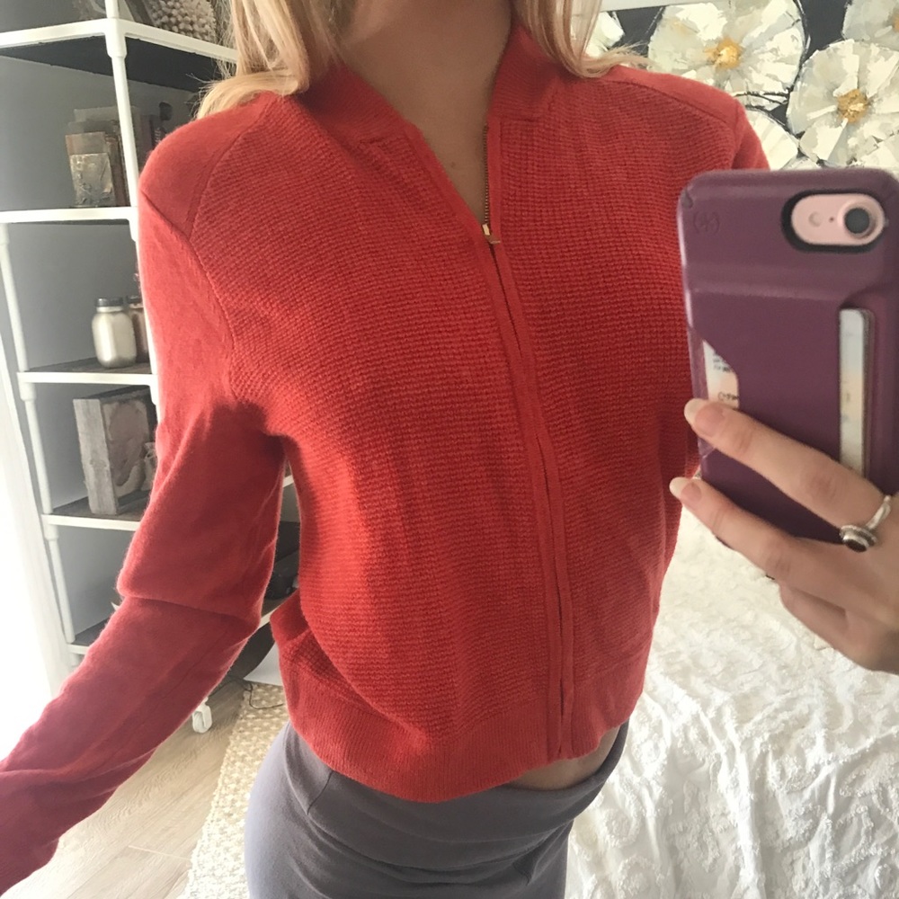 Cashmere orange zip up sweater